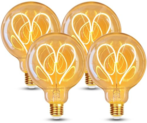 HUSTUNG Edison Vintage Glühbirne, E27 LED Vintage Dimmbar 4W G80 E27 LED Warmweiss 2700K Retro Glühbirne Ideal für Hotel,Wohnzimmer, Restaurant, Bar - Bernstein Glas -Herz, 4 Stück