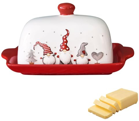 Weihnachten Butterdose Keramik, Weihnachtsdeko Butterdosen Porzellan mit Deckel, Butterglocke Keramik, Butterbehälter mit Weihnachtsmann Weihnachtsbaum Elch Muster für Butter Brot Dessert (A)
