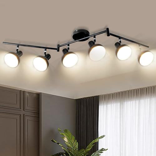 Unikcst Deckenstrahler 6-flammig Deckenlampe E14 Schwarz Schwenkbar 350° | Moderne Metall Spotleuchte mit drehbaren Köpfen für Küche Wohnzimmer Schlafzimmer, Deckenspot ohne Leuchtmittel