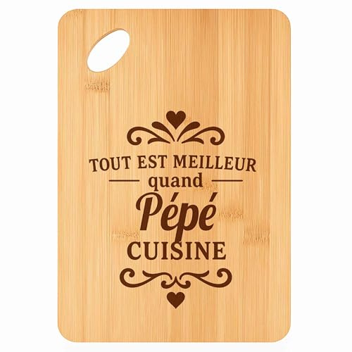 Planche à découper Meilleur quand Pépé Cuisine - Plateau Apéro en Bambou Cadeau Gravé pour Homme Fête des Grands-Pères Cuisine Barbecue