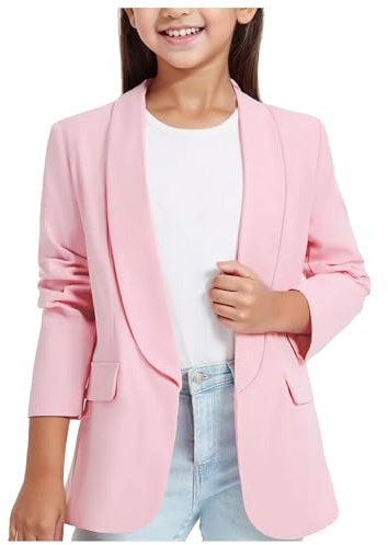 Suéter Para Niñas Cuello Chal, Formula, Chaqueta De Traje, Frente Abierto, Bolsillo Interior Para Niños Festivo, Rosa., 3-4 años