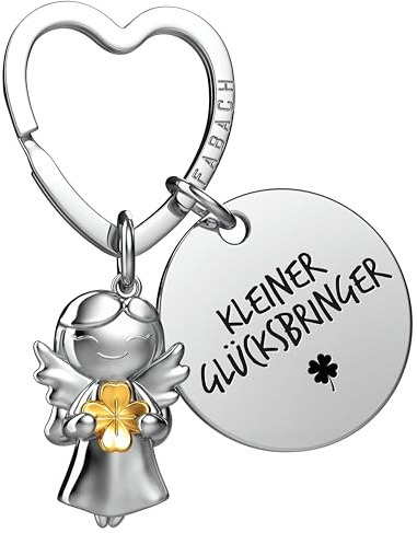 FABACH Viel Glück Schutzengel Schlüsselanhänger mit Kleeblatt und Gravur - Engel Glücksbringer Du schaffst das - Viel Erfolg Talisman Geschenk