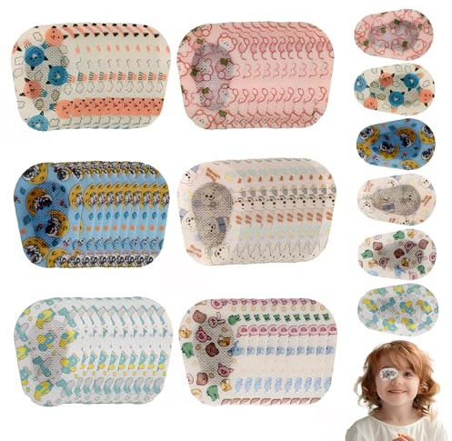 60 PCS Cache Oeil Enfant Multicolore Cache Oeil AdhéSifs Cache Oeil AdhéSifs Cache-Yeux AdhéSifs pour Enfants Filles Garçons Yeux Paresseux et Blocage de la Lumière