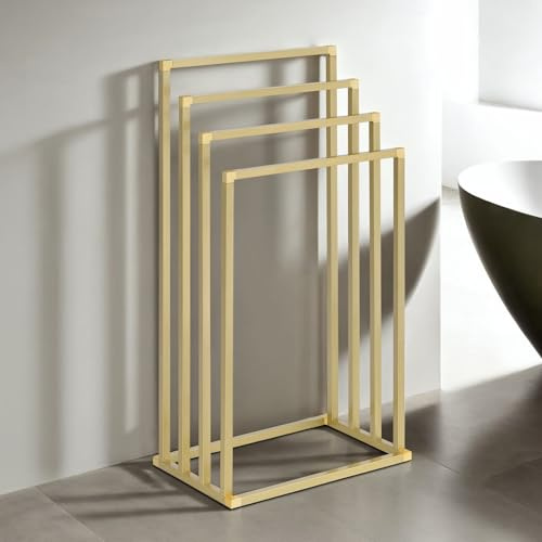 IDIMEX Handtuchhalter Senza freistehend, Gold – moderner Handtuchständer mit 4 Stangen, Metallgestell pulverbeschichtet, Handtuchorganisation für Bad & Gästezimmer