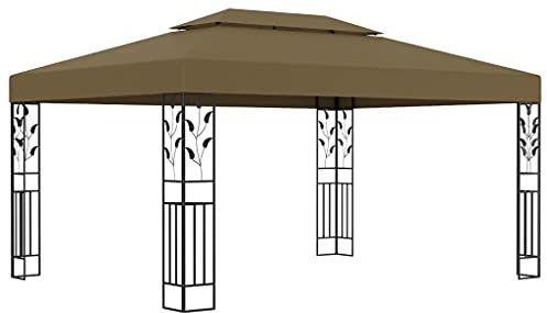 Gazebo de Jardin, 3x4 m en Acier Thermolaqué, Double Toit Imperméable, Pergola Jardin Exterieur, pour Terrasse, Événements Extérieurs, Jardins, Couleur Taupe, 3 x 4 x 2.73 m