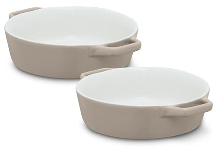 Barbary & Oak Nattura Set of Two 21.5cm Round Baking Dishes, Made from Strong Stoneware, Smooth Glaze Interior, Easy Grip Handles, Dishwasher Safe, Cashmere, BO875026CSH