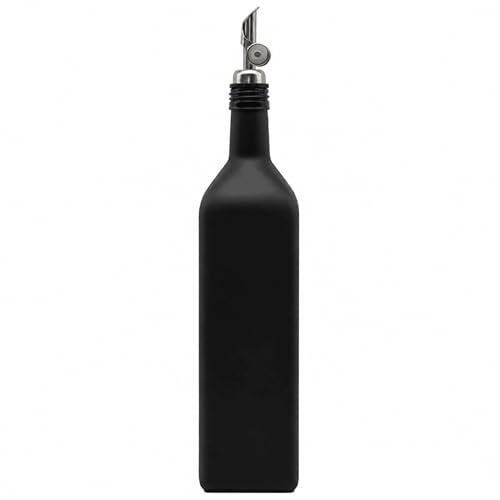 Bouteille en verre de 1 litre à remplir avec bec verseur en acier inoxydable Free-Flow et étiquettes - Pour huile d'olive, vinaigre, huile - 1000 ml