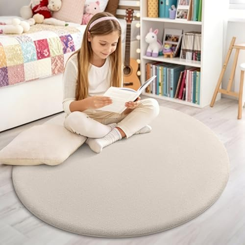 Homaxy Modern matta för vardagsrum, 120 x 120 cm, rund, mjuk, tvättbar, halkfri matta med kort lugg, för hall, barnrum, sovrum, beige