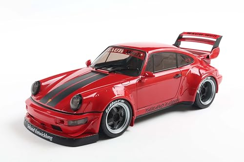 Solido RWB Bodykit 2024 – Breitbau-Tuning, Aggressive Linienführung, Splitter und Heckflügel, Diecast Modellauto, Rot mit Streifen, 1:18