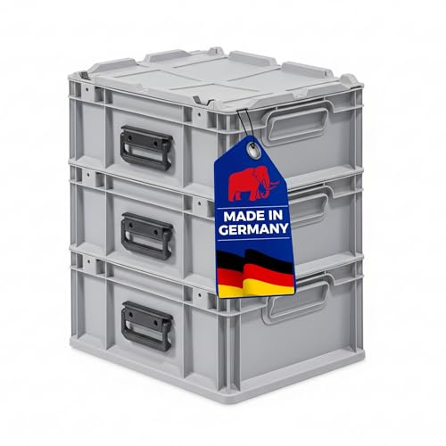 PROREGAL SuperSparSet 3x Eurobox NextGen Portable Made in Germany | HxBxT 18,5x30x40cm |16 Liter | Grau | Eurobehälter, Transportbox, Transportbehälter, Stapelbehälter