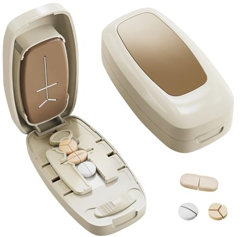 Tablettenteiler für Mehrere Pillen Auf Einmal, Tablettenschneider Tablettenzerteiler Pillenteiler für alle Tabletten, Tablettenteiler kann Tabletten in 1/2 1/3 1/4 teilen für Unterwegs Hause (Weiß)
