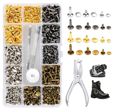 SZMK 180 Piezas Remaches para Cuero 12 MM/8 MM/6 MM,Tachuelas para Ropa con Alicates de Perforar,Remaches Tubulares de Doble Tapa,Studs for Clothes para Artesanías Bricolaje, Decoración - 4 Color