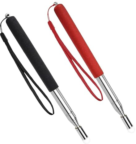 DYSWTUE 2 Piezas Punteros de Enseñanza Telescópicas, 100cm Largo Puntero Retráctil Extensible con Cordón para Presentaciones, Enseñanza, Conferencias, Oficina, Rojo y Negro