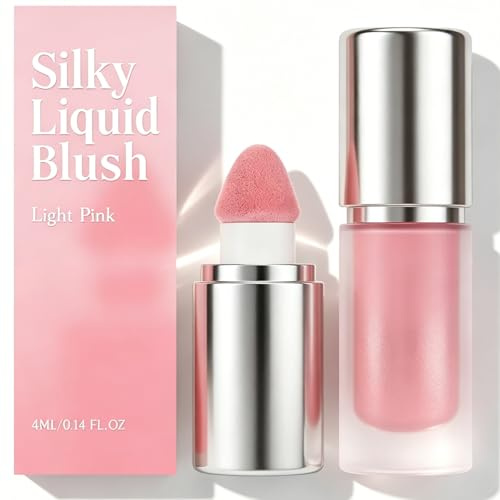 Blush liquido effetto jelly, fard in crema dalla texture leggera e setosa, colore sfumabile per un trucco naturale e luminoso, idrata e illumina il viso, pratico flaconcino da 4ml (Rosa chiaro)