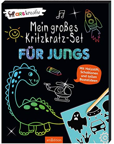 Mein großes Kritzkratz-Set - Für Jungs: Mit Holzstift, Schablonen und tollen Bastelideen