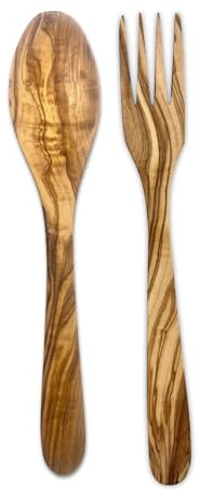 Olive Wood Salad Servers, Handcrafted Olive Wood 30 cm Salad Servers Set of Spoon Fork, Gift for Her