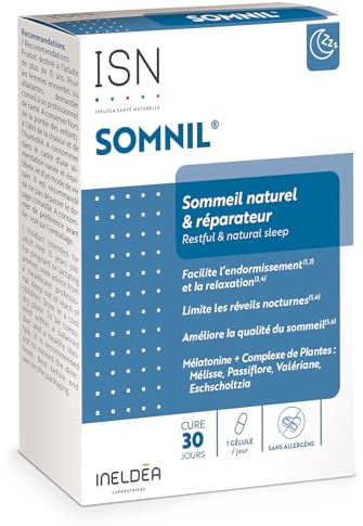 ISN - Ineldea Santé Naturelle Somnil- Complément alimentaire - Mélatonine, plantes, vit.B6 - Facilite l'endormissement - Améliore le sommeil -Cure 30j