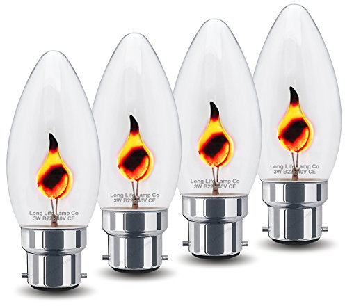 Long Life Lamp Company 4 x 3w Flicker Flame Candle Light Bulb B22 Bayonet