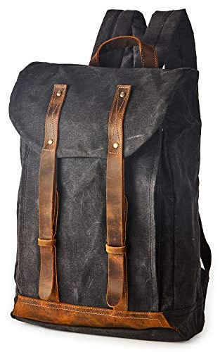 BRASS TACKS Leathercraft Mochila Hombre Lona Encerada Mochila de Viaje Mochila Escolar Vintage Durable y Resistente al Agua(Gris)
