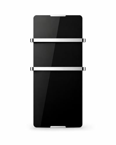 CHEMIN’ARTE Sèche-Serviette Électrique Noir 600W - Radiateur Vertical - IP24-90x6x46 cm - 2 porte serviettes inox - Conçu en France