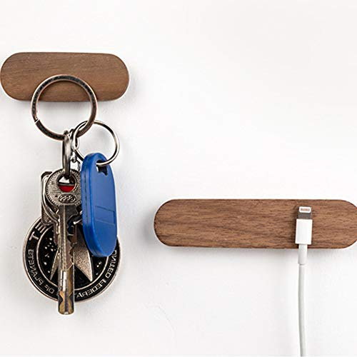 Gancho magnético para llaves con ventosa de madera para almacenamiento de suministros del hogar, sin perforaciones (10 cm, nogal negro)