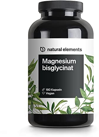 natural elements Magnesiumbisglycinat - Premium: Chelatiertes Magnesium - 180 Kapseln - 300mg elementares Magnesium pro Tagesdosis - Laborgeprüft, vegan, hochdosiert