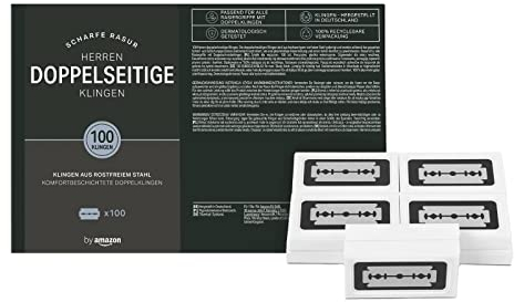 by Amazon Herren Doppelkanten Klingen Rasierer, Silber, 100 Stück