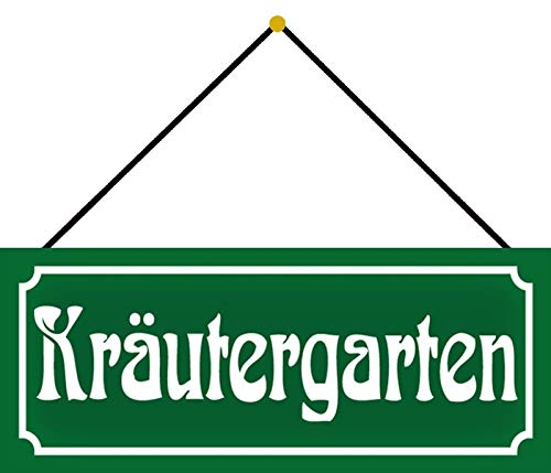 Schatzmix Nostalgie Kräutergarten Garten Metallschild 27x10 cm Deko mit Kordel Blechschild, Blech, Mehrfarbig