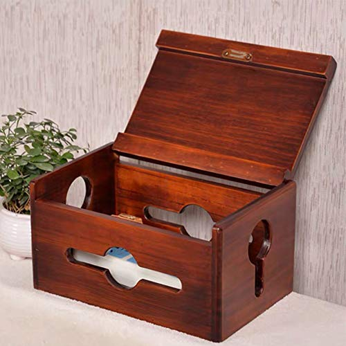 Insun Kabelbox Holz Handgemacht, Aufbewahrungsbox für Kabel und Steckdosenleiste, Kabelmanagement Box, Kabel Organizer Braun Kiefernholz 28x18x15cm