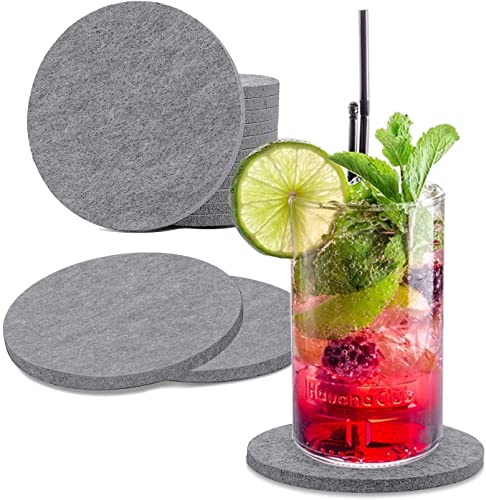 wortek Filzuntersetzer rund für Gläser – 8er Set Glasuntersetzer für Getränke, Tassen, Bar, Glas - Ø 10cm Tischuntersetzer waschbare Untersetzer Gläser Grau Glas Untersetzer-Set