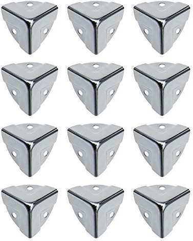Create idea 12 Stück 25 x 25 x 25 mm Eckverstrebungsschutz Winkel Kantenschutz Abdeckung Klammern Chrom für Holz Kofferraum Box Truhe Koffer Flightcase