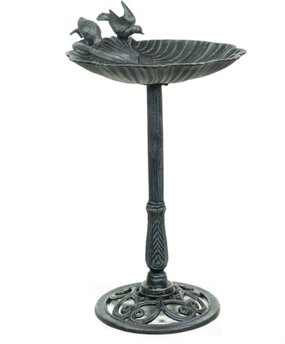Moritz Fågelbad 78 cm högt grönt gjutjärn massivt vilt fågelbad för trädgård fågelbad med stativ antik design