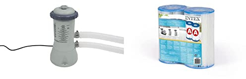 Intex 900 GPH 28638GS Pompe de filtration à cartouche (12 V) Gris 18,8 x 19.4 x 35,4 cm & lot de 2 cartouches filtrantes de type A