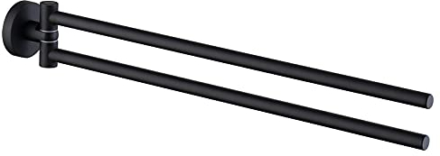 HomeHeng Zweiarmig Schwenkbar Handtuchhalter,Edelstahl Matt Schwarz Wand Handtuchhalter Bad Handtuchstange mit Bohren,H91201MB