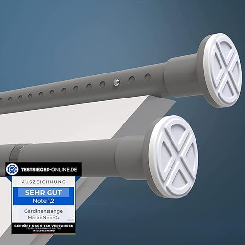 MEISENBERG Duschvorhangstange ohne Bohren 160-210cm, Grau, Ø 32 mm, Teleskop Gardinenstange Klemmen - Vorhangstange für Fenster, Dusche und Trennwand