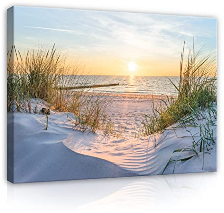 WallArena - Leinwand Bilder - Strand Meer Ostsee Natur Landschaft - 100x75 cm Leinwandbilder - Bild auf leinwand - Wandbild XXL groß Wandbilder für Wohnzimmer Schlafzimmer Wohnzimmerbilder Modern