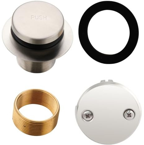Brushed Nickel Tub Drain Tip-Toe Tub Trim Set Conversion Kit Assembly, Hidrop Bathtub Drain Replacement Trim Kit with 2-Hole Overflow Faceplate and Universal Fine/Coarse Thread, Brushed Nickel