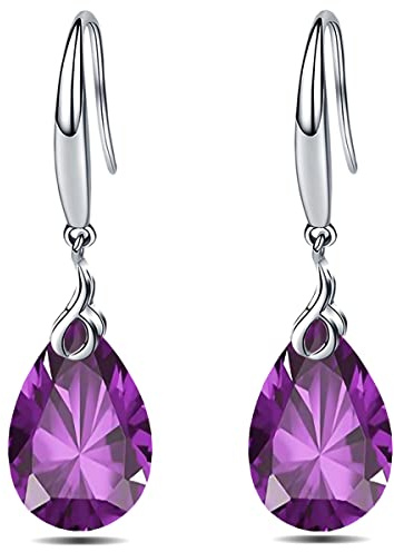 Orecchino da Donna in Argento Sterling 925 5A Rotondo Pera a Forma Quadrata con Zirconi Ciondola l'orecchino per la Signora Anniversario Regalo di San Valentino (Pera - Viola)