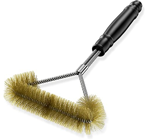 Newaner 12 Pollici/30.5 cm spazzola barbecue Triangolare in Ottone da Pulizia a 360°, Utensili per Barbecue Acciaio Inox Spazzola per Griglia con 3 lati, per Gas/Elettrica Griglia, Carbone, Oro