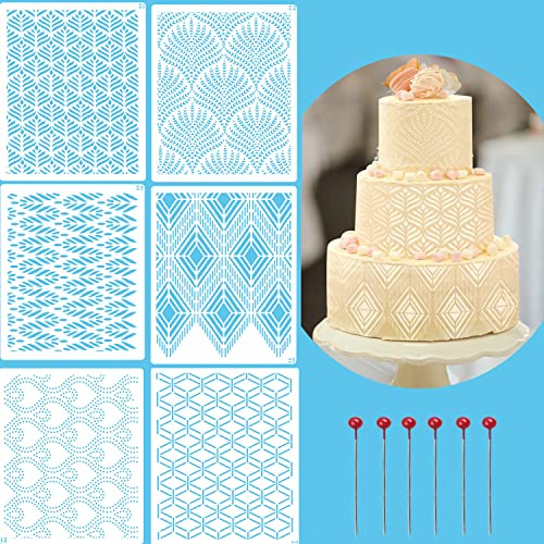 Torten Schablonen Cake Stencil 6Stk Kuchen Dekoration Schablonen Kuchenvorlagen mit Stecknadel für Kekse Fondant Dessert Geburtstag Hochzeit Kuchendekoration 25x20.5CM (6 pcs)