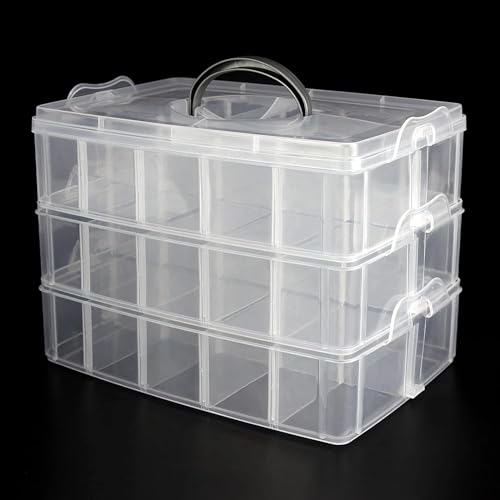 SENENQU Groß Sortierboxen Für Kleinteile, 30 Fächer Stapelbare Sortierbox, Transparente Plastik Aufbewahrungsbox für Spielzeug, Schmuck, Kosmetik&Accessoires - 32x19x24CM
