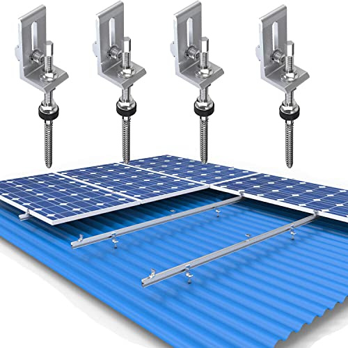 Aluprofil PV Solarpanel Verbindungs Aluschiene,4 X Edelstahl M10 Stockschraube mit L-Adapterplatte,Solarmodul halterung Kit für solar halterung Zinnbedachung