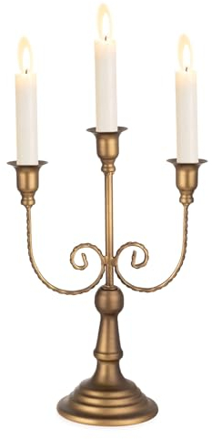 Sziqiqi Candelabra Candle Holder Vintage, 29.5cm Candlestick Holder 3-Arms Farmhouse Metal Candle Stick Stand for Taper Candles for Dinner Coffee Table Fireplace Mantel Decor, Bronze