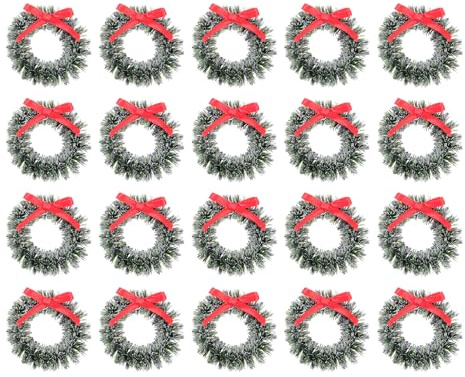 MAGICLULU 20 Stück Mini Weihnachtskränze Mit Schleife Künstlicher Mini Weihnachtskranz In Grün Für Weihnachtszubehör