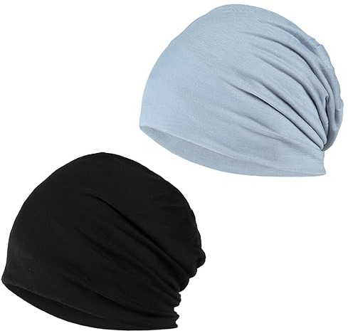 ASYKNM 2 Pezzi Cappello in Cotone Chemio Cancro Cappuccio per Dormire Cappuccio Turbante Copricapo Elastico Musulmano per Donna Uomo
