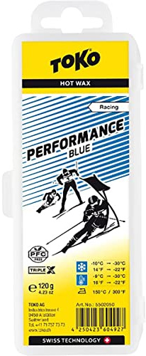TOKO Performance Wax – Racing Hot Wax for Skis & Snowboard – PFC Free Swiss Technology – 120 Gram Blue
