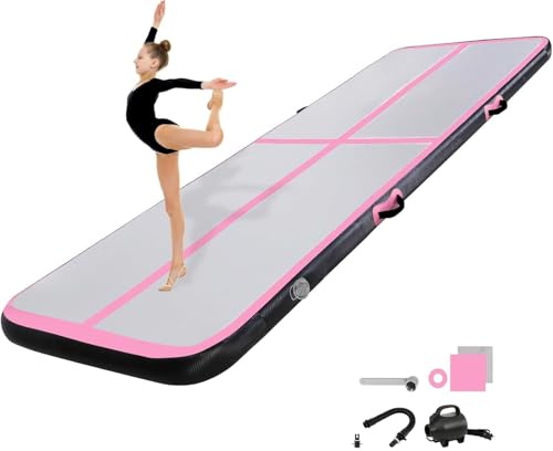 KIKILIVE 10/20CM Hoch Gymnastikmatte Tumbling Matte, 2/3/4/5/6M Aufblasbar Gymnastik Track Matte Air Turnmatte mit Luftpumpe Aufblasbare Sportmatte für Fitness/Outdoor/Yoga/Training usw