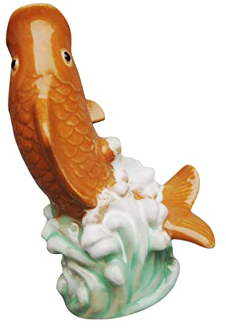 VINTORKY Keramik Karpfen Figur Garten Deko Wassersprühdüse Aussendekor Teichbrunnen Gartenzubehör Farbverlauf Langlebig Außen