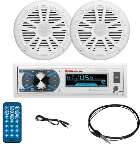 KIT Set Marine pour Boss Audio Systems MCK632WB.6 avec récepteur stéréo Bluetooth AM/FM MR632UAB, Une Paire d'enceintes MR6W, 90 Watts rms 180 Watts Max, antenne dipôle MRANT10, 1 kit + Accessoires