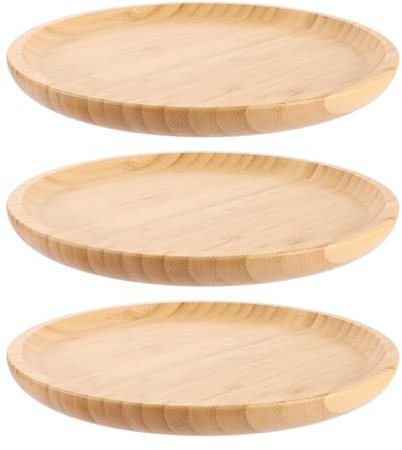 WOPPLXY 3 vassoi in legno rotondi, diametro 25 cm, vassoio rotondo in legno di bambù naturale, per pane, arrosti, frutta, dessert
